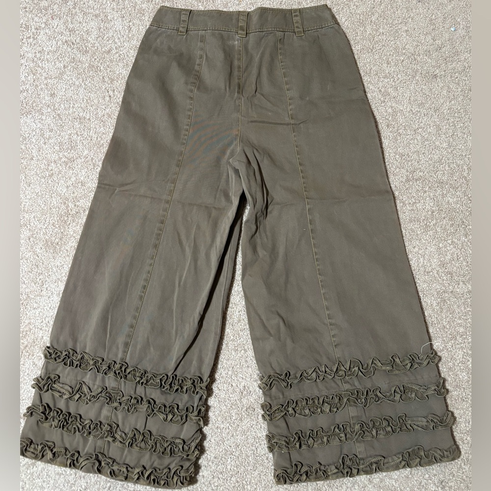 Cinq a Sept Olive Green Wide-Leg Ruffle cropped Pants